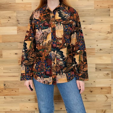 Vintage Western Rodeo Button Up Southwest Printed Shirt 