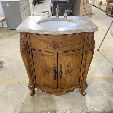 Freestanding 30" Curvy Single Bathroom Vanity with Stone Top