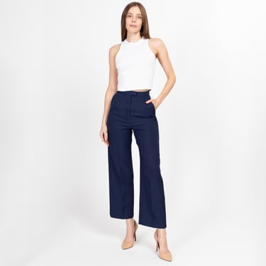 XS 70s Navy Blue High Waisted Trousers 25