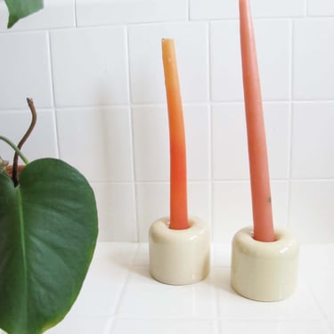 Post Modern 80s Candlestick Holder set of 2 - Royal Haeger Cream White Taper Tall Candle Holder - Housewarming Gift for Friend 