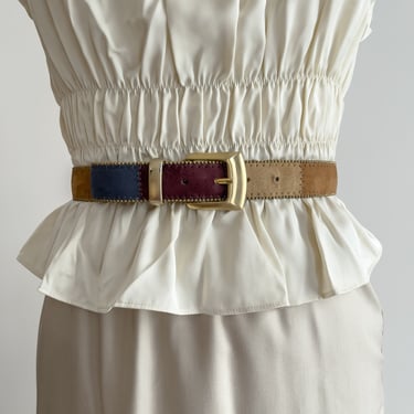 brown leather belt 80s 90s vintage boho patchwork suede statement belt 