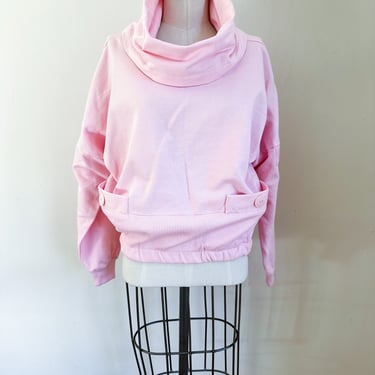 Vintage 1980s Pink Cowl Neck Sweatshirt / M-L 