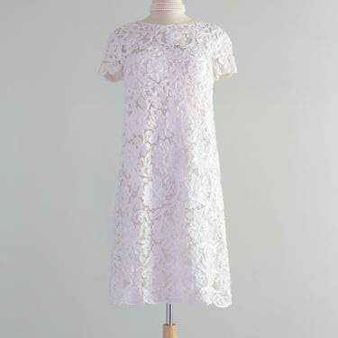Adorable 1960's Ivory Soutache Cocktail Dress From Saks Fifth Ave / S