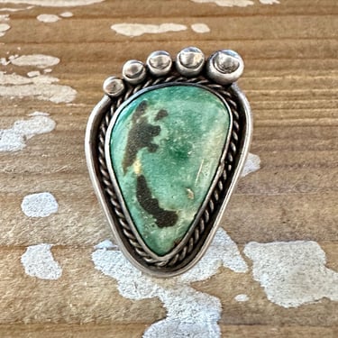 BEST FOOT FORWARD Vintage Handmade Large Ring Sterling Silver, Turquoise | Native American Navajo Made Jewelry Southwestern | Size 6 1/2 