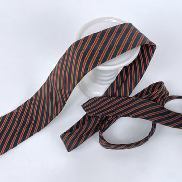 Vintage 50's Diagonally Striped Ultra Skinny Tie in Black, Red, Gold by Hut 2" Width | Rockabilly, Prom, Wedding, Groom, Trendy, Punk 
