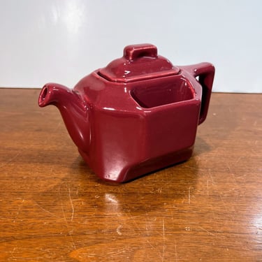 Vintage Hall China T-Ball Square Maroon Teapot Made for Bacharach Art Deco MCM 