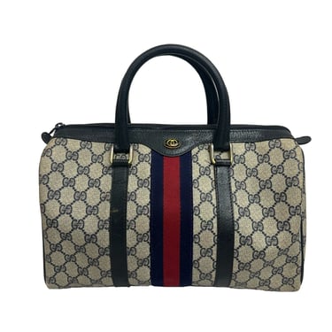 Vintage Gucci Sherry Line Navy Blue Boston Bag