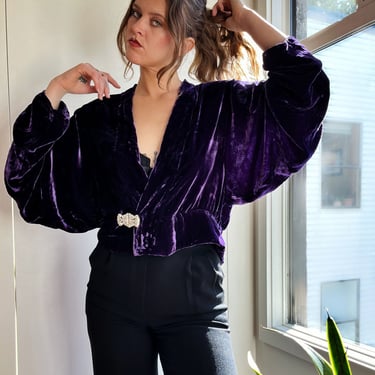 30s Silk Velvet Batwing Jacket | M-L