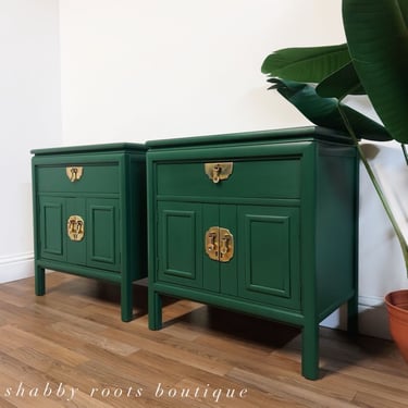 NEW! Set of Gorgeous Emerald Green Nightstands Mid Century Modern Chinoiserie style • San Francisco, CA by Shab