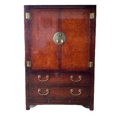 Chinoiserie Armoire Dresser by White Furniture - Vintage Mahogany Wood Lacquer & Gold Brass Asian Chinese Hollywood Regency Style Furniture 
