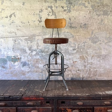 Vintage Toledo Uhl Stool Wood Seat Industrial Restaurant Seating 