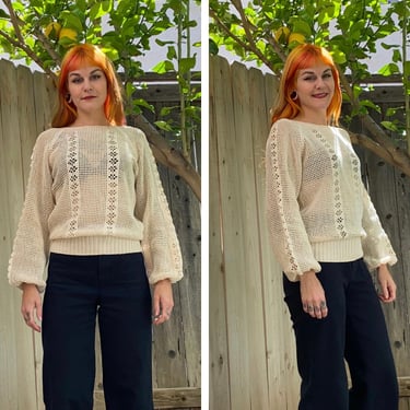 Vintage 1970’s Crochet Sweater with Puff Sleeves 