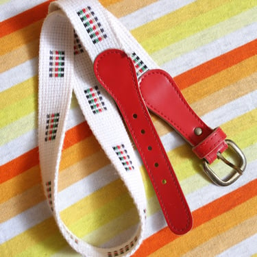 Vintage 70s 80s Red White Rainbow Woven Belt 