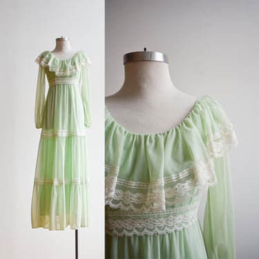 1970s Mint Green Prairie Dress 