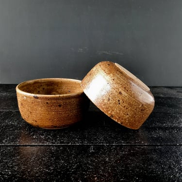 Set of 2 Pyrite Sandstone Bowls Pottery Stoneware HandCrafted Serving Bowls Vintage French, Wabi-Shabi Bowls 