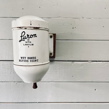 Luron Porcelain Dry Soap Dispenser Metal Wall Hung Garage Shop Vintage 