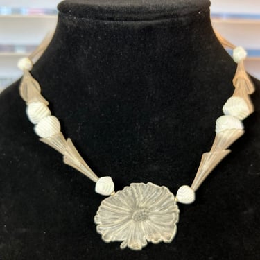 Unusual Vintage Molded Acrylic Flower Necklace 