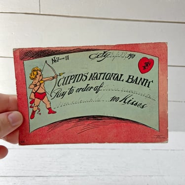 Vintage 1900's Victorian Cupids National Bank, Valentine Postcard // Postcard Collector // Perfect Gift 