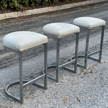 Milo Baughman Cantilevered Chrome Bar Stools – Set of 3 