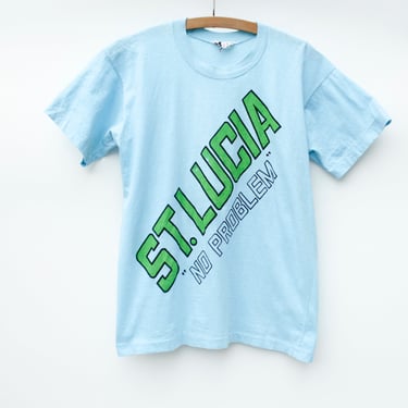 Vintage 70s St. Lucia Tourist T-shirt - NO PROBLEM - light turquoise 