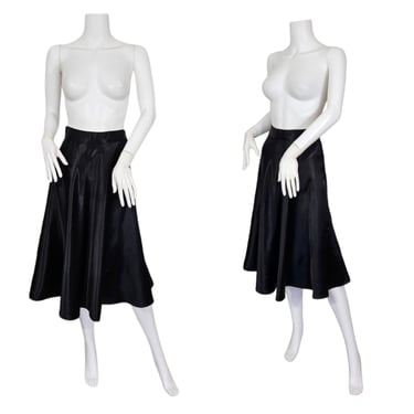 1950's Black Liquid Satin Rayon Bias Cut Skirt I Sz SM 