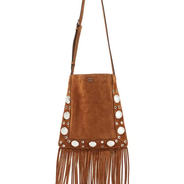 Valentino Garavani Brown Copper Suede Crossbody Bag With Studs And Fringe Men