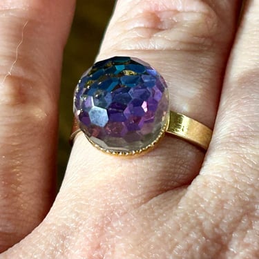 Vintage Crystal Disco Ball Cocktail Ring Colorful Prism Retro Fashion Jewelry Witch Witchy Boho Gypsy 1960s 1970s 