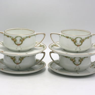 vintage Rosenthal Cream Soup Cups with Underplates Donatello Set of Four Bavaria 