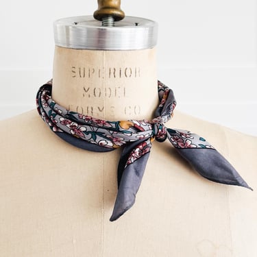 Vintage Silk Scarf Liberty of London Fruit Print handkerchief Gray Square Neckerchief Vintage Red Cheery Scarf Pocket Square for Men Gift 