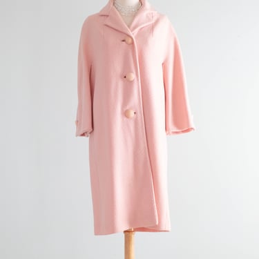 Darling 1960's Cherry Blossom Pink Wool Spring Coat / Medium