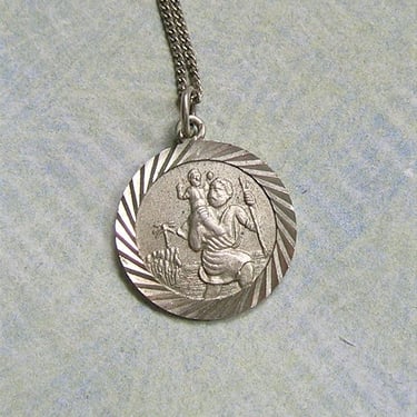 Vintage Silver Saint Christopher Religious Medal Pendant, Silver Religious Medal, Old Silver St. Christopher Medal (#4126) 