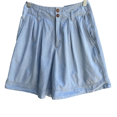 Lizwear Vintage 80s 90s Womens Light Blue Pleated High Waist Cotton Shorts 4