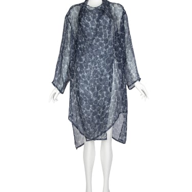 Issey Miyake Vintage SS 1986 Sheer Blue Artsy Print Silk Duster