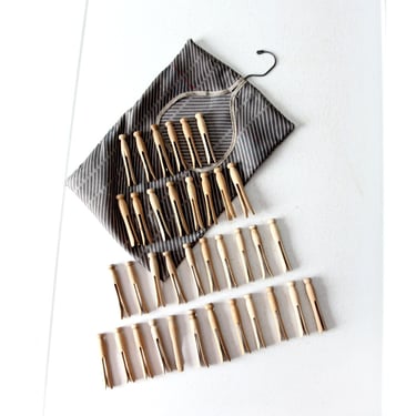 vintage wooden clothespins with storage bag 