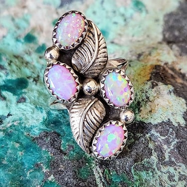 Sterling Opal Navajo Ring Size 5~Beautiful Leaf Design 
