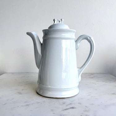 Antique White Ironstone Coffee Pot French German Ornate Lid and Handle English Ironstone Teapot Stoneware Porcelain Pitcher with Lid Vintage 