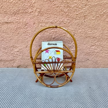 Handmade Vintage Bamboo Magazine Rack Newspaper Holder | Italian Midcentury Modern | 1950s 