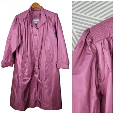 Vintage 80s Long Trench Coat Size 12 Medium Large Zip Out Liner Light Mauve Pink 