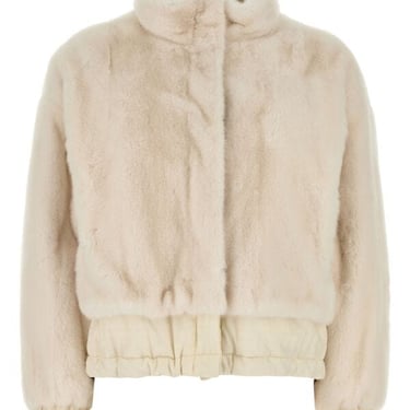 Fendi Women Ivory Nylon And Mink Jacket