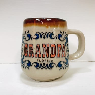 Vintage Ceramic Grandpa Florida Souvenir Coffee Mug | 1960s, 1970s, 1980s, Mini Cup, Travel, Hand Painted 