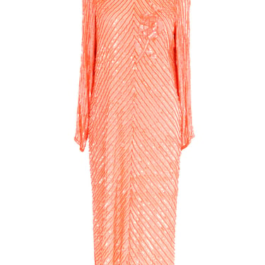 Coral Beaded Silk Chiffon Dress