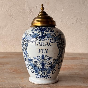 Blue &#038; White Delft Tobacco Jar with Lid, Holland Circa 1800