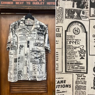 Vintage 1960’s Pop Art Mod Newspaper News Advertisement All Over Print Shirt, 60’s Vintage Clothing 