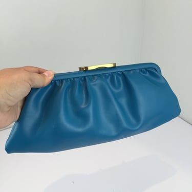 Dear To Her Heart - Vintage 1950s 1960s Cyan/Teal Blue Vinyl Faux Leather Handbag Convertible Clutch 