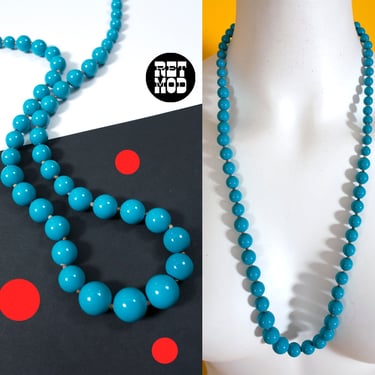 Vintage Turquoise Blue Long Beaded Necklace 