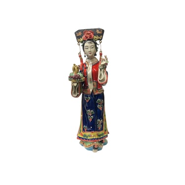 Chinese Porcelain Qing Style Dressing Flower Hair Fruits Lady Figure ws3706E 