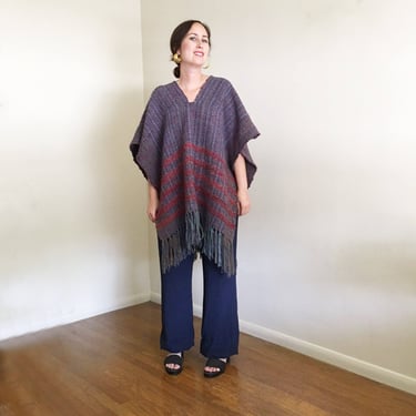 Vintage 70's Hand Woven Fringe Poncho, Art to Wear 