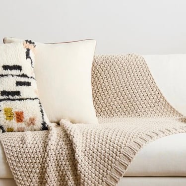 West Elm Chunky Knit Throw Blanket, "Oatmeal"