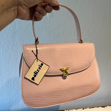 Sally & Francine On Vacation - Vintage 1960s NOS Palizzio Baby Pink Faux Croco Leather Satchel Handbag Purse 