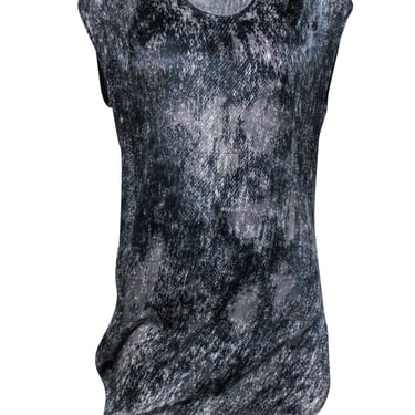 Helmut Lang - Dark Grey Sheer Snakeskin Print Dress w/ Asymmetrical Hem Sz S